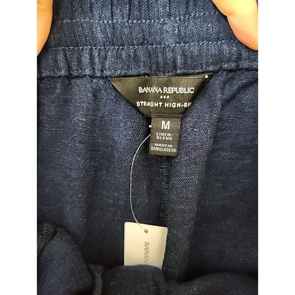 BANANA REPUBLIC Linen Blend Straight Ankle Pants Womens M Blue Pull On NEW_6